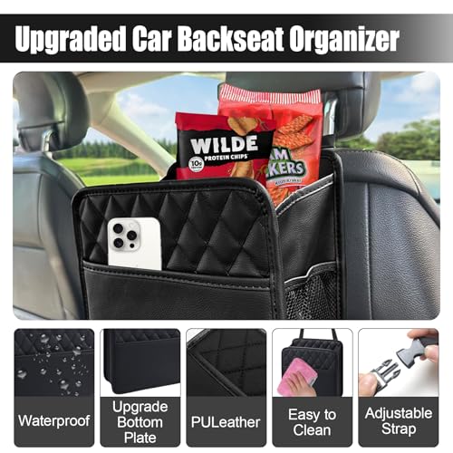Foldable Car Seat Back Organizer, Large Capacity Hanging Car Backseat Storage Bag with Cup Holders, PU Leather Waterproof Car Trash Bag Can, Car Travel Accessories for Most Vehicles (1PC) - size: 1PC
