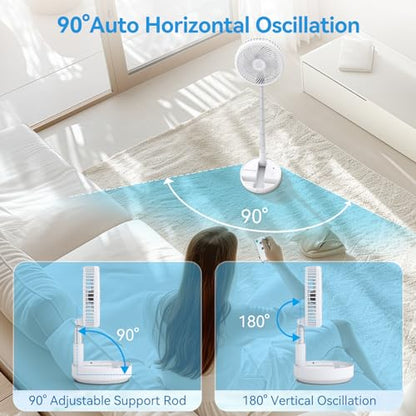Portable Oscillating Rechargeable Fan, Battery Operated with 4 Speed Settings & Remote Control, Desk Travel Fan for Sleeping, Camping, Cruise, RV - White 8" USB C - color: White-7200mAh