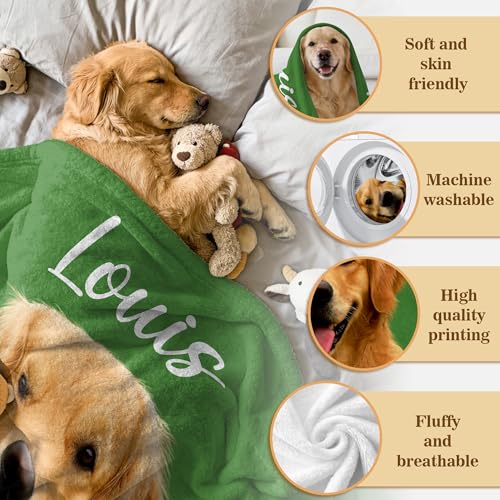 Custom Dog Portrait Blankets with Pictures, Personalized Pet Face Blanket Throws with Photo Name, Customized Puppy Blanket for Pet Lovers Owners Dad Mom, Best Dogs Memorial Gifts - color: Design12