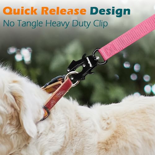 PetBonus Heavy Duty Tactical Dog Leash, 5 FT Bungee Shock Absorption Leash with 2 Padded Handles, Quick Release Metal Clip, Car Seatbelt, No Pull Training Lead for Large Medium Dogs（Pink） - color: Pink