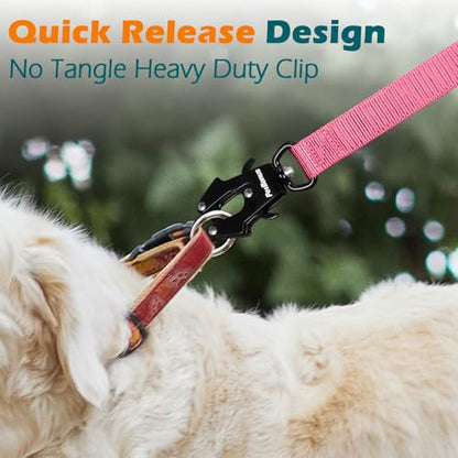 PetBonus Heavy Duty Tactical Dog Leash, 5 FT Bungee Shock Absorption Leash with 2 Padded Handles, Quick Release Metal Clip, Car Seatbelt, No Pull Training Lead for Large Medium Dogs（Pink） - color: Pink