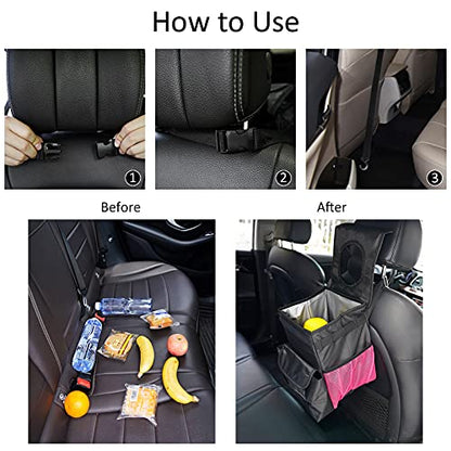 Car Trash Can Foldable Garbage Bin Leakproof 3 Gallons Black Pink - color: BlackPink, size: Large