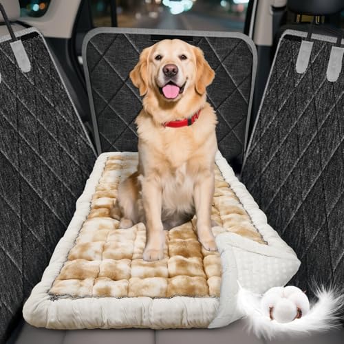 Thickened Dog Bed for Car Back Seat, Upgraded Bottom Non-Slip，Fits Hard Bottom car seat Cover for Dogs, Premium Mixed Color ，Dog Car Seat Cover - color: Yellow-white