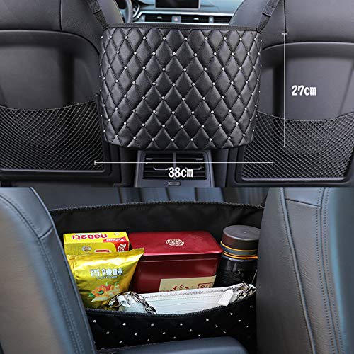 Car Pocket Handbag Holder Purse Hook for Car Leather Seat Back Organizer Holder Barrier of Backseat Pet Kids for Car Handbag Holder Between Two Seats of Car - color: Black with Diamond