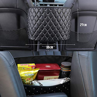 Car Pocket Handbag Holder Purse Hook for Car Leather Seat Back Organizer Holder Barrier of Backseat Pet Kids for Car Handbag Holder Between Two Seats of Car - color: Black with Diamond