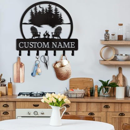 Dyoart Personalized Custom Name Key Holder - Wall Mounted Key Rack for Kitchen, Entryway, Hallway, Office, Doorway - color: 08 Camping
