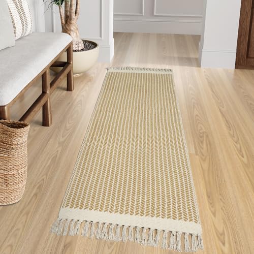 Lahome Belle Boho Bathroom Runner Rug, 2x6 Laundry Room Lightweight Entry Runner Woven Cotton Throw Carpet with Tassels, Farmhouse Non Shedding Washable Rugs Low Pile for Kitchen Hallway, Khaki - color: Khaki, size: 2' x 6' (Runner)