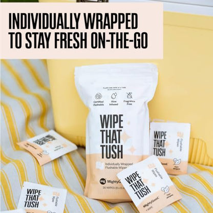 Wipe That Tush On-The-Go Flushable Wipes - 1 Packs of 30 Individually Wrapped Travel Wipes - Fragrance Free & Hypoallergenic - Extra Large & Soft - Aloe & Vitamin E - Septic-Safe - Travel Essentials - size: 30 Count (Pack of 1)