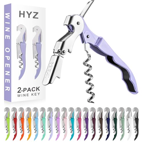 HYZ 2-Pack Wine Opener Waiter Corkscrew, Professional Wine Key for Servers, Bartender with Foil Cutter, Manual Wine Bottle Opener Double Hinged (Lavender) - color: Lavender