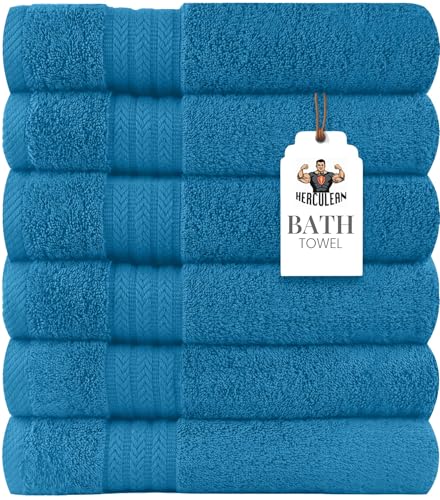 HERCULEAN Large Bath Towels 24 x 50 Pack of 6 | Quick Dry and Highly Absorbent | 100% Cotton Terry Towels for Bathroom - Perfect for Shower - Pool and Spa - Luxury Soft Towels - Teal Blue - color: Teal, size: 24" x 50" PK 6