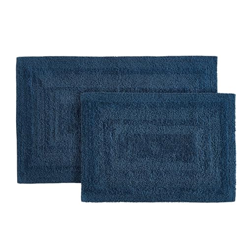 Eddie Bauer - Bathroom Rug, 100% Soft Plush Tufted Cotton Bath Rug, Highly Absorbent, Quick-Dry, and Skid-Resistant Backing (Logan Indigo Blue, 2 Piece) - color: Indigo Blue, style: 2 Piece