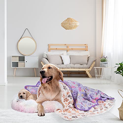 Dono 1 Pack 3 Dog Blankets, Soft Fluffy Fleece Pet Blanket Warm Sleep Mat Paw Print Design Puppy Kitten Throw Blankets Doggy Blanket for Dogs - color: Purple/Beige/Brown, size: Large(41*31")