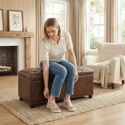 Joveco Storage Ottoman Bench 35" Faux-Leather Rectangular Tufted Ottomans Storage Room Organizer (Caramel) - color: Caramel