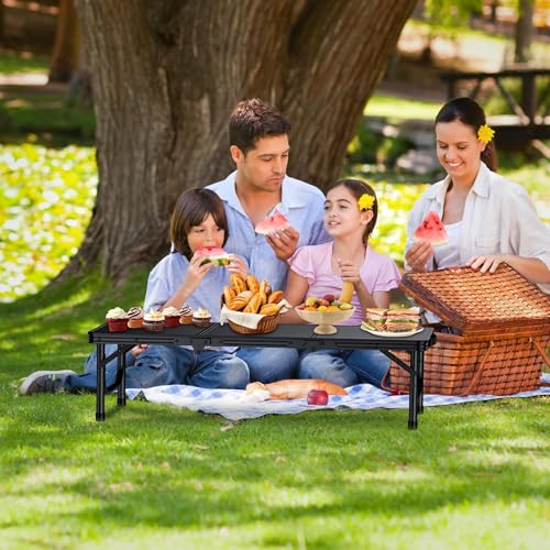 FUNYKICH 3ft Low Folding Camping Table with Carry Bag, 34.2'' Lx15.7'' W Portable Picnic Tables, Lightweight Thicker Aluminum Beach Table with Carry Handle for Beach, Camping, Picnic, Black - color: Black