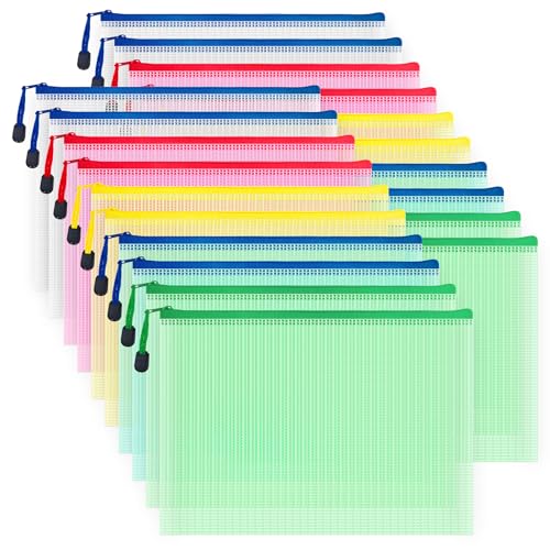 20pcs Mesh Zipper Pouch Bags, Multipurpose Waterproof Organization Storage Bag for Office School Home Travel (B5 Size 11.4''x8.2'', Multicolored) - color: Multicolored, size: B5 Size 11.4 x 8.2 inch