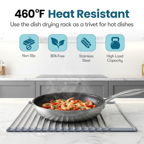 Havenity™ Expandable Roll Up Dish Drying Rack with Drying Mat - Adjustable Up to 22.75" with 2 Free Attachments & 2 Removable Baskets, 304 Stainless Steel Over The Sink Dish Drying Rack Cover Kitchen - size: Dish Drying Rack Combo