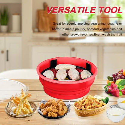 FJNATINH Collapsible Batter Bowl - Mess Free Better Breader Shaker Bowl with Lid Breading Shaker Container - Great for Fried Fish, Fried Chicken, Onion Rings, Wings & More,Bright Red - color: Cardinal Red