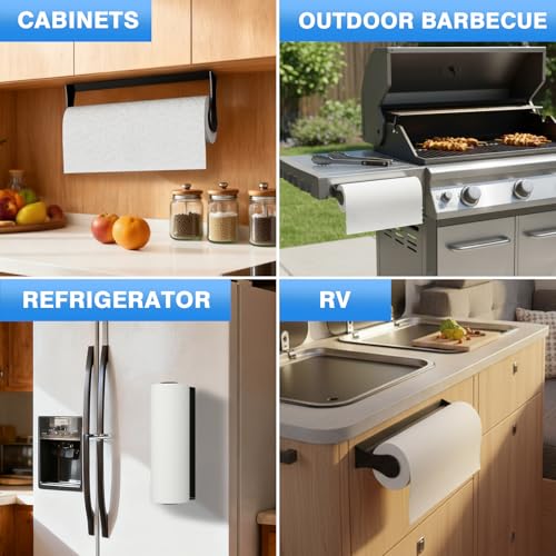 Paper Towel Holder Under Cabinet, Adhesive or Screw Mount, Fits Standard & Mega Rolls, Wall Mount Rack for Kitchen, Bathroom, RV, Black - color: Black