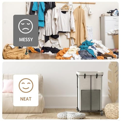150L Large Laundry Basket with Wheels, Rolling Laundry Hamper with Removable Laundry Bag & Metal Frame, Oxford Fabric Dirty Clothes Hampers for Bedroom, Laundry Room, Bathroom, Dorm(White) - color: White