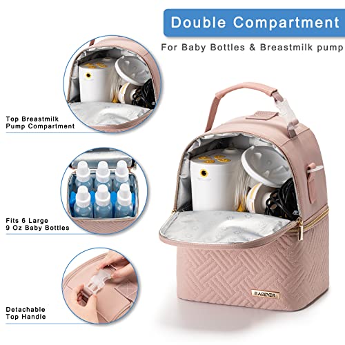 Breastmilk Cooler Bag with Ice Pack Fits 6 Baby Bottles up to 9 Ounce, Breast Milk Pump Cooler Bag with Shoulder Strap for Nursing Mom Daycare, Work, Travel- Pink - color: Pink