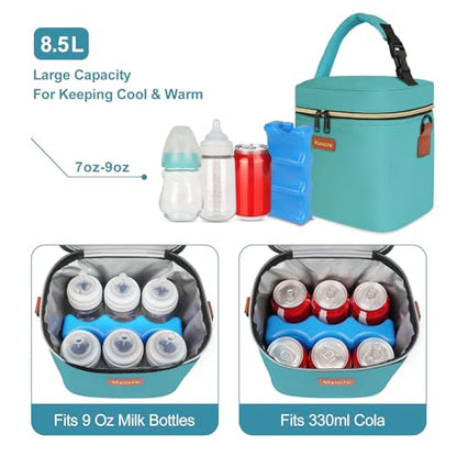 Mancro Breastmilk Cooler Bag with Ice Pack, Insulated Baby Bottle Tote Bag Fits up to 6 Bottles of up to 9 Ounces, Baby Bottle Bag for Nursing Mothers, Green - color: Green