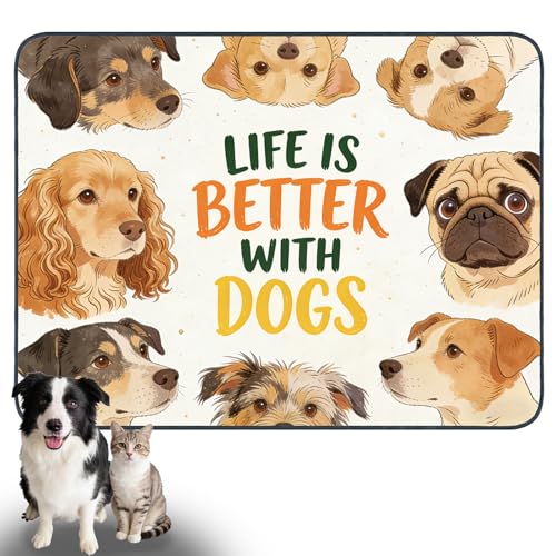 Nuxovilar Pet Dog Supplies Food Mat Cute Canine-Patterned Polyester (23.62×17.71 inches) Bowl Water Spill Pad Feeding Essentials for Kitchen, Dining Area, Pet Station - color: HC00140