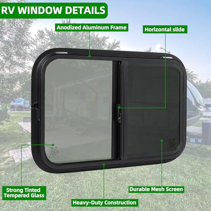 RV Window,Camper Replacement Horizontal Sliding RV Window for Cargo Trailer Utility Travel Trailer Cargo Van Truck SUV 24" W x 15" H,Fit 15/16" or 1-3/8" Thick Wall,Allow Error 1/16",DOT Approved - size: 24"W x 15"H