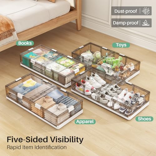 Kitstorack Plastic Under Bed Storage Containers,2 Pack Underbed Storage with Wheels,Foldable and Stackable Under Bed Organizer,Moisture and Dust-proof Storage Boxes for Clothes Shoes,13.6 Gal - size: Large - 2 PACK