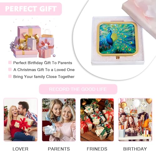 Magnifying Compact Peacock Cosmetic Mirror 2.8 Inch Square Handheld Travel Pocket Makeup Mirror Gold - color: Golden 4