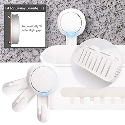 TAILI Strong Vacuum Suction Cup Bath Corner Shower Caddy Storage Basket + 4 Extra Hooks, No Drill Bathroom Shelves for Kitchen Bedroom Organizer Set, White in Plastic - style: 6 pack
