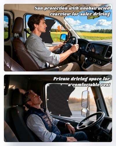 2Pcs Semi Truck Side Window Sun Shades,20×23" UV Protection Sunblock Side Window Shade with Suction Cup,Semi Truck Accessories for Kenworth,Volvo VNL,RV,Freightliner,International Trucks