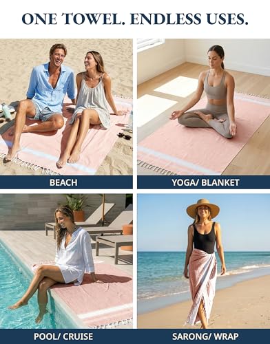 LANE LINEN Large Pool Towels, XL Beach Towel 2 Pack, Pre-Washed, No Shrink, Quick Dry Oversized Beach Towels, Stylish Beach Towel for Women, Sand Free Towel, 39"x71" - Quartz Pink - color: 24: Quartz Pink, size: Pack of 2