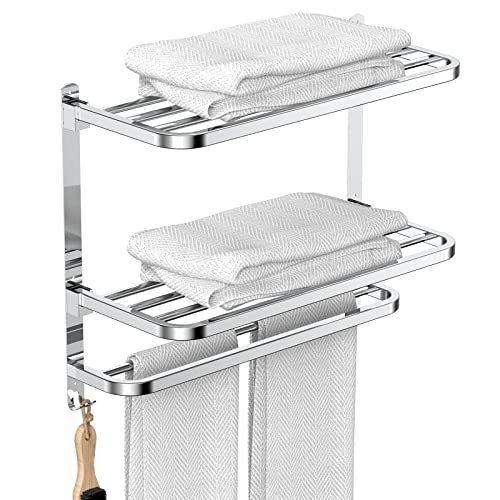 CAXIMSY 22.8Inch Towel Rack for Bathroom and Lavatory Towel Hanger with Wall Mount Towel Bars 304 Stainless Steel No Drill (Collapsible Towel Rack) - color: Collapsible Towel Rack