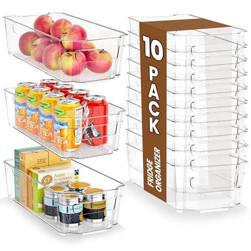 incostar Clear Fridge Organizer, Refrigerator Organizer Bins with Handle, Freezer, Kitchen Cabinet, Pantry Organization, BPA Free Fridge Organizers (12.4 inch 10 Pack) - size: 12.4 inch 10 Pack