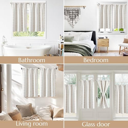 jinchan 95% Blackout Boho Kitchen Curtains 36 Inches Cafe Tier Curtains Bohemian Small Drapes for Bedroom RV Basement Half Window Room Darkening Thermal Insulated 2 Panels Beige - color: 95% Blackout | Taupe on Beige, size: 25"W x 36"L (Pack of 2)