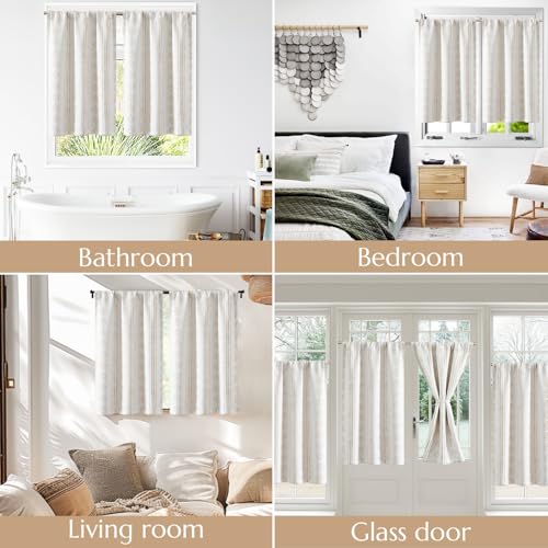 jinchan 95% Blackout Boho Kitchen Curtains 24 Inches Cafe Tier Curtains Bohemian Small Drapes for Bedroom RV Basement Half Window Room Darkening Thermal Insulated 2 Panels Beige - color: 95% Blackout | Taupe on Beige, size: 25"W x 24"L (Pack of 2)