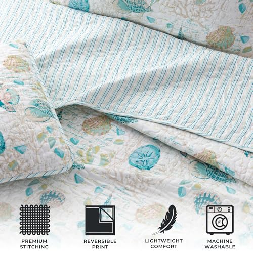 Great Bay Home Coastal Quilt Set - 2-Piece Twin/Twin XL Size Nautical Bedding Set - Lightweight, All-Season, Reversible Bedspread (Seashell) - color: Shells, size: Twin / Twin XL