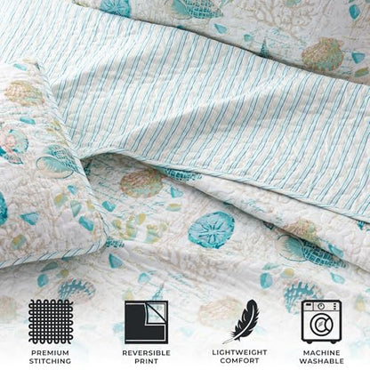 Great Bay Home Coastal Quilt Set - 2-Piece Twin/Twin XL Size Nautical Bedding Set - Lightweight, All-Season, Reversible Bedspread (Seashell) - color: Shells, size: Twin / Twin XL