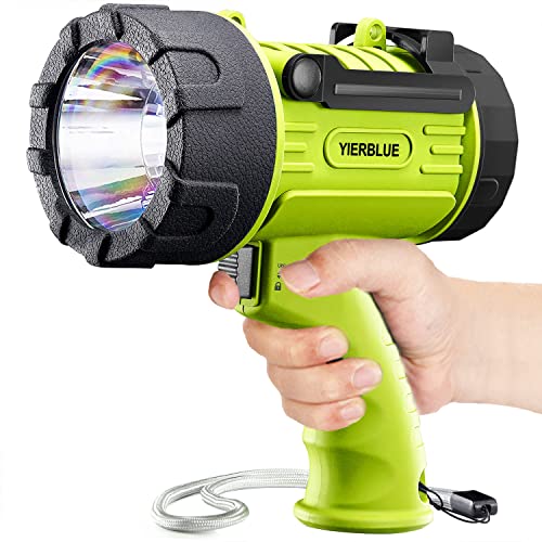 YIERBLUE Rechargeable Spotlight Flashlight with 2000,000 High Lumen LED, IP67 Waterproof Long Running Spot Light searchlight, Impact Resistant Handheld Spotlight with Foldable Stand and Red Lens - color: Fluoresce-Pro