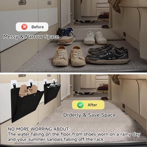 PUGPIU RV Camper Shoe Storage 2 Pack - Foldable Wall Mounted Shoe Rack Organizer - Self-Adhesive Rv Shoe Holder - Space Saving for Camper Essential Home Travel with Deep Pocket Fit 1 Pair Shoes, Black - size: 2