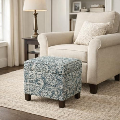 HomePop 18" Classic Square Storage Ottoman - Gray Paisley Blue - color: Gray and Navy