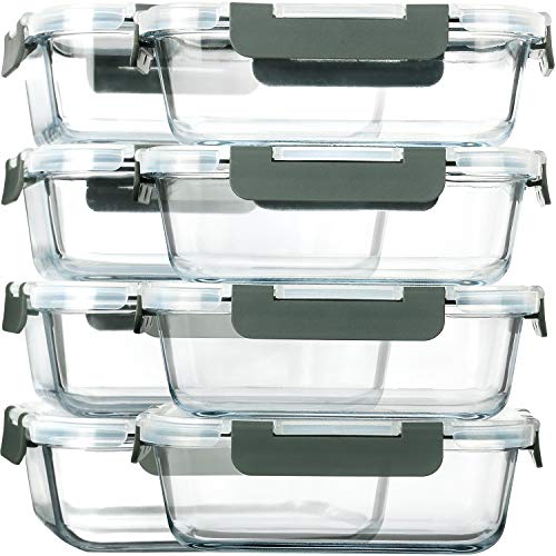 M MCIRCO [8-Pack,30 oz] Glass Meal Prep Containers,Glass Food Storage Containers,Airtight lunch Containers with Lids, Microwave, Oven, Freezer and Dishwasher - color: Gray