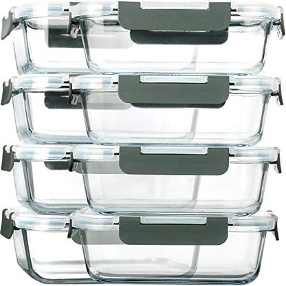 M MCIRCO [8-Pack,30 oz] Glass Meal Prep Containers,Glass Food Storage Containers,Airtight lunch Containers with Lids, Microwave, Oven, Freezer and Dishwasher - color: Gray