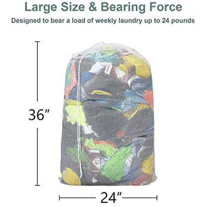 Laundry Bags, Mesh Heavy Duty 24" x 36" with Drawstring Closure, 3-Pack, White - color: White-3Pack
