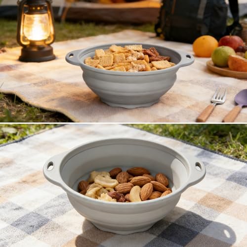 Collapsible Silicone Mixing Bowl - 1800ml(60 fl oz) - BPA Free, Dishwasher Safe, Non-Slip Base Space Saving for Kitchen, Camping & Travel (Blue) - color: Gray