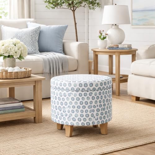 HomePop 19" Round Storage Ottoman - Green Medallion Ikat Print - color: Small Green Medallion Ikat Print