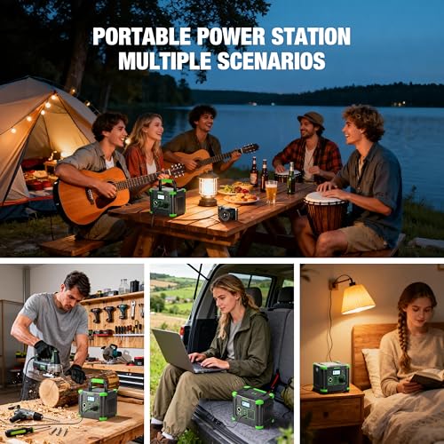 330W Portable Power Station 288.6Wh Solar Generator with 600W Peak, PD 60W USB-C, QC3.0 & 5W Wireless Charger for Camping, Emergency Backup, RV & Home Use - color: Green