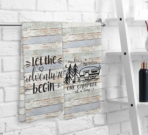 Camping Let the Adventure Begin Kitchen Towels and Dishcloths Sets of 2,Campsite Cabin RV Drying Cloth Hand Towels Tea Towels for Bathroom Kitchen,Campers Camping Lovers Adventurers Gifts,16×24 inches - color: Recreational Vehicle-6