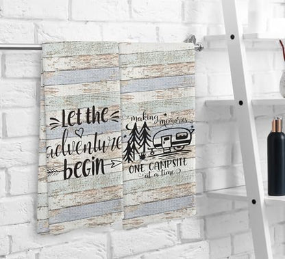 Camping Let the Adventure Begin Kitchen Towels and Dishcloths Sets of 2,Campsite Cabin RV Drying Cloth Hand Towels Tea Towels for Bathroom Kitchen,Campers Camping Lovers Adventurers Gifts,16×24 inches - color: Recreational Vehicle-6