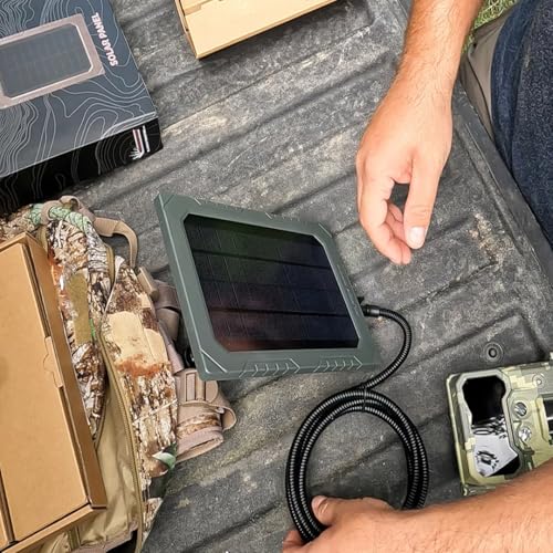 Black Gate Solar Panel Kit for Trail Cameras – 2000mAh Lithium Battery, 12V Compatible, Tree Mount & Armored Cable, USB-C Charging, Charge Indicator, Forest Green/Black